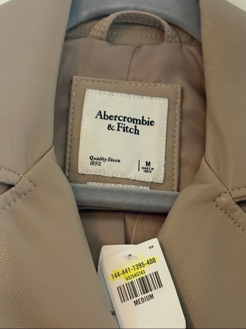 Abercrombie & Fitch Vegan Leather Moto Jacket - Taupe - Picture 3 of 10